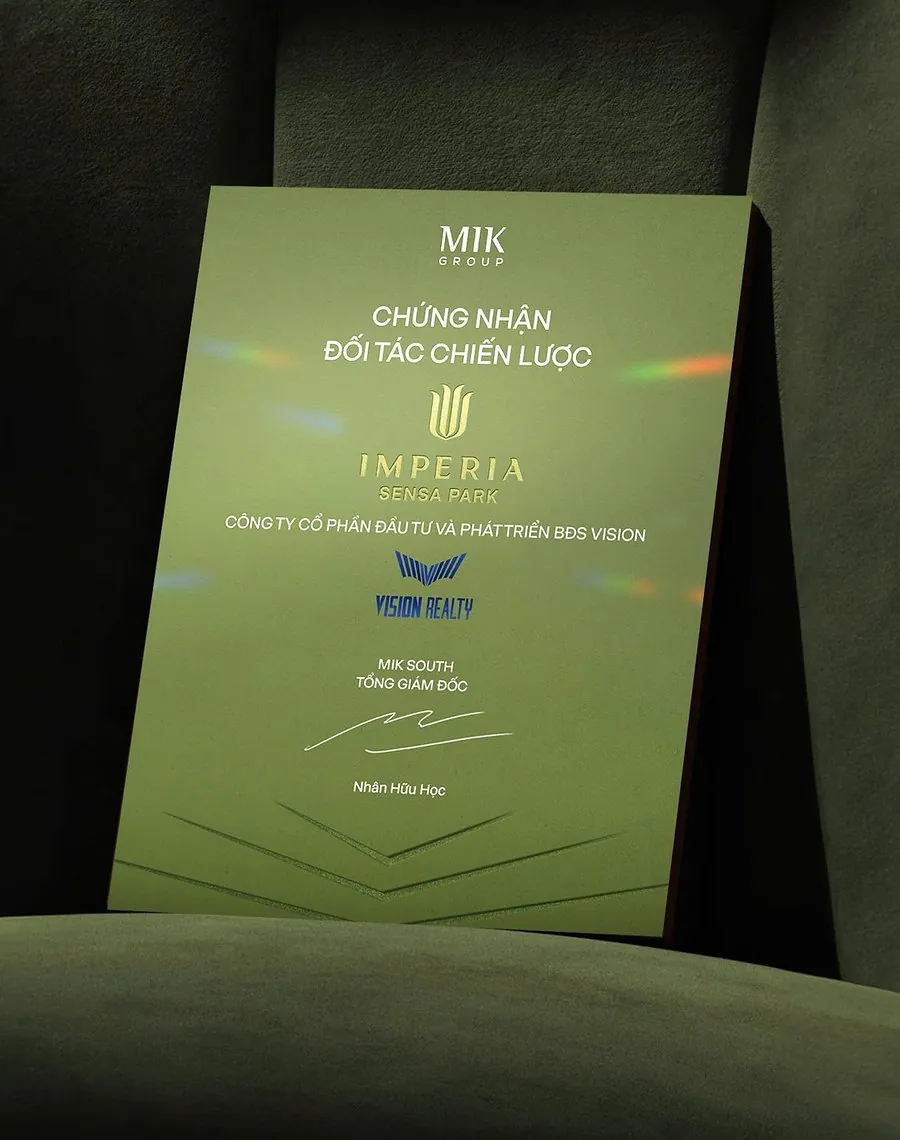 Chứng nhận đối tác chiến lược Imperia Sensa Park
