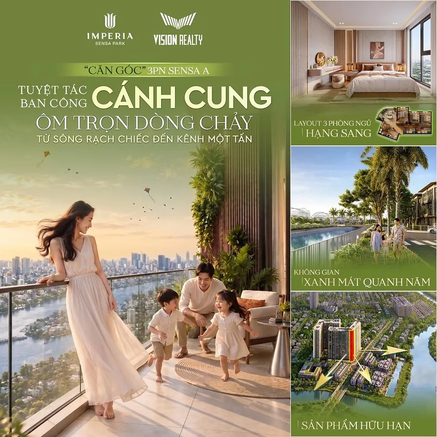 Trục 12A Sensa A – căn góc 3PN ban công cánh cung